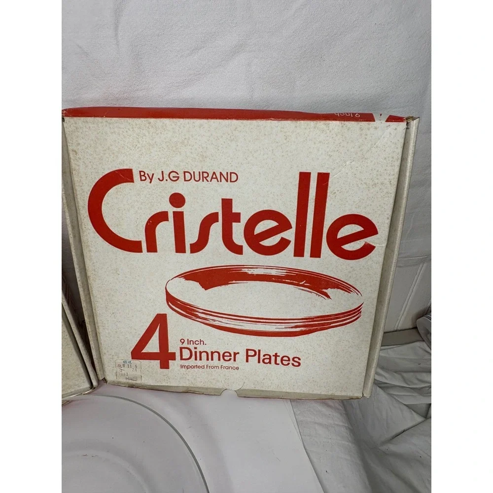 J G Durand Cristelle 9 Inch Dinner Plates Set of 8 Clear Glass Imported France